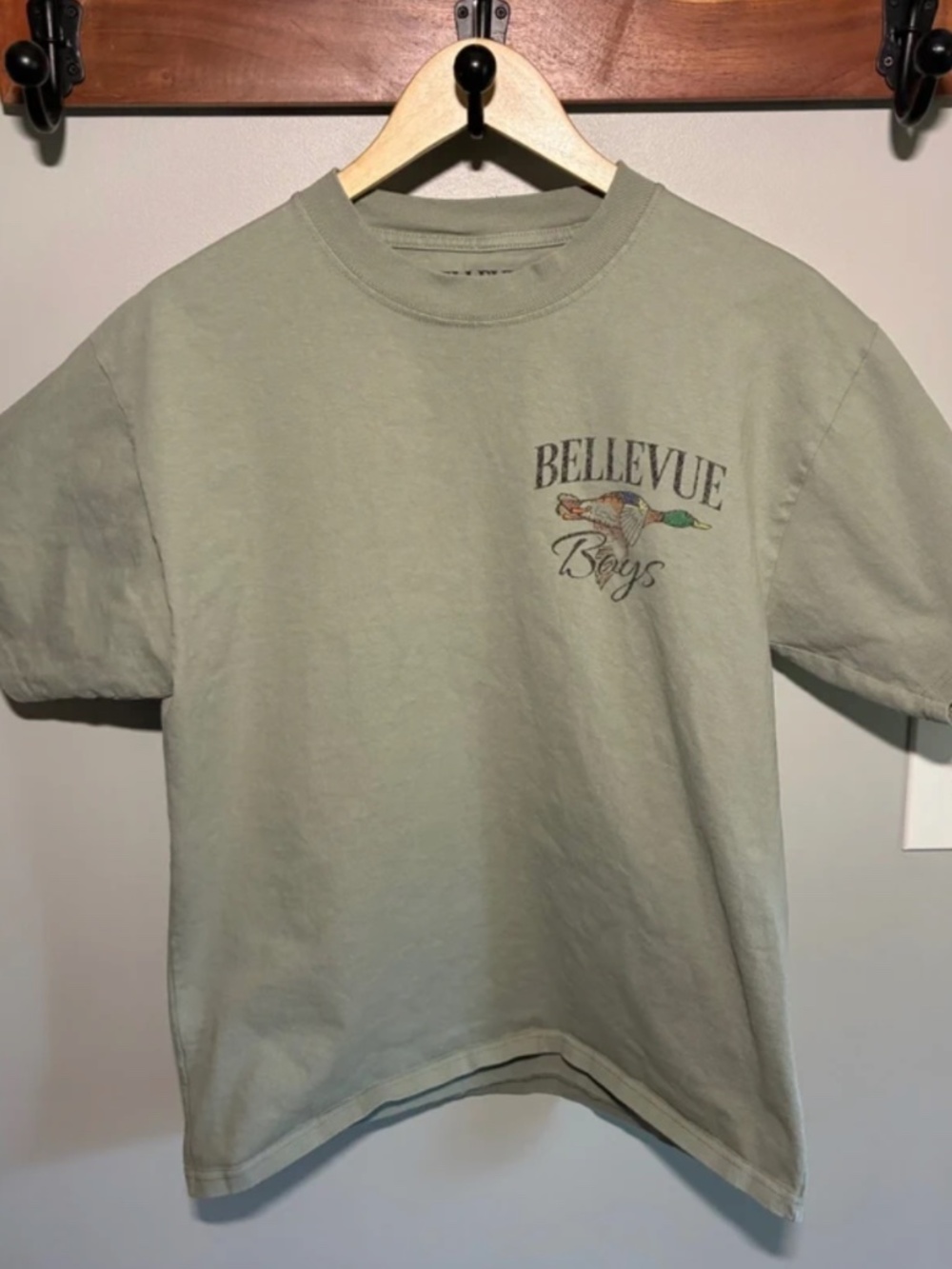 Bellevue Boys Men’s Medium Mallard Duck Wildlife Graphic T-Shirt Sage Green